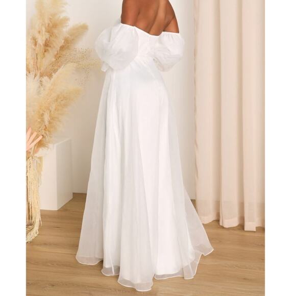 Lulus NWT True Excellence White Bustier Off-The-Shoulder Bridal Gown Maxi Dress - Picture 7 of 11